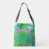 Aqua Blue Impressionistic Garden Landschap Crossbody Tas (Achterkant)