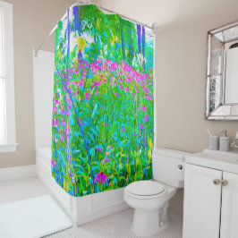 Aqua Blue Impressionistic Garden Landschap Douchegordijn