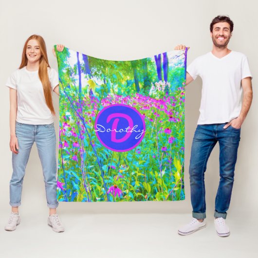 Aqua Blue Impressionistic Garden Landschap Fleece Deken (In situ)