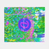 Aqua Blue Impressionistic Garden Landschap Fleece Deken (Voorkant (Horizontaal))