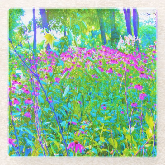 Aqua Blue Impressionistic Garden Landschap Glazen Onderzetter (Voorkant)