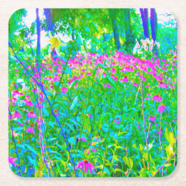 Aqua Blue Impressionistic Garden Landschap Kartonnen Onderzetters