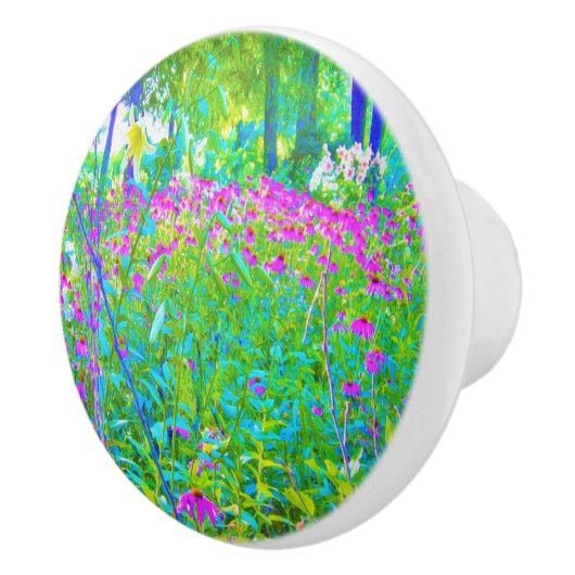 Aqua Blue Impressionistic Garden Landschap Keramische Knop (Rechts)