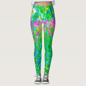 Aqua Blue Impressionistic Garden Landschap Leggings (Voorkant)