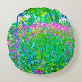 Aqua Blue Impressionistic Garden Landschap Rond Kussen