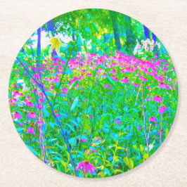 Aqua Blue Impressionistic Garden Landschap Ronde Kartonnen Onderzetter