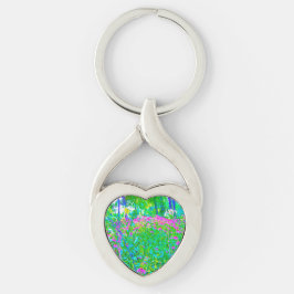 Aqua Blue Impressionistic Garden Landschap Sleutelhanger