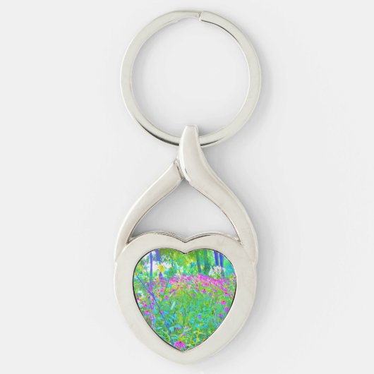 Aqua Blue Impressionistic Garden Landschap Sleutelhanger (Voorkant)