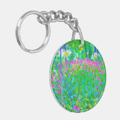 Aqua Blue Impressionistic Garden Landschap Sleutelhanger (Voorkant Links)