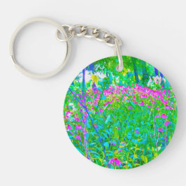 Aqua Blue Impressionistic Garden Landschap Sleutelhanger