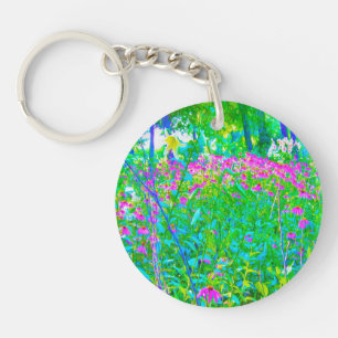 Aqua Blue Impressionistic Garden Landschap Sleutelhanger