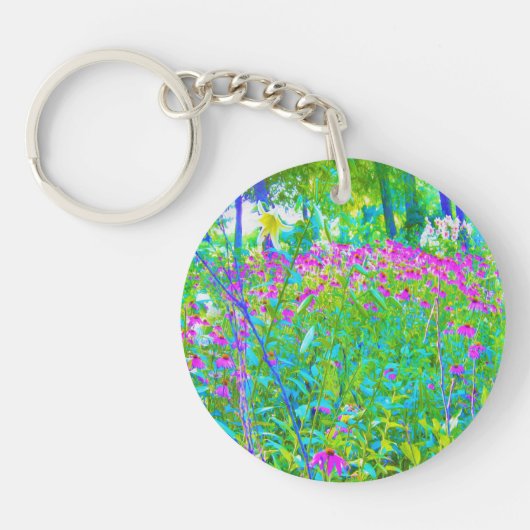 Aqua Blue Impressionistic Garden Landschap Sleutelhanger (Voorkant)