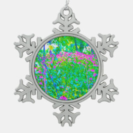Aqua Blue Impressionistic Garden Landschap Tin Sneeuwvlok Ornament