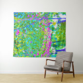 Aqua Blue Impressionistic Garden Landschap Wandkleed (In Situ (horizontaal))