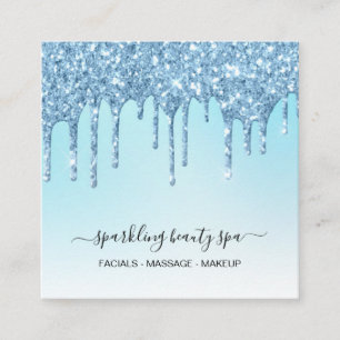 *~* Aqua + Blue Indigo Drip Driving GLITTER AP7 Vierkante Visitekaartje