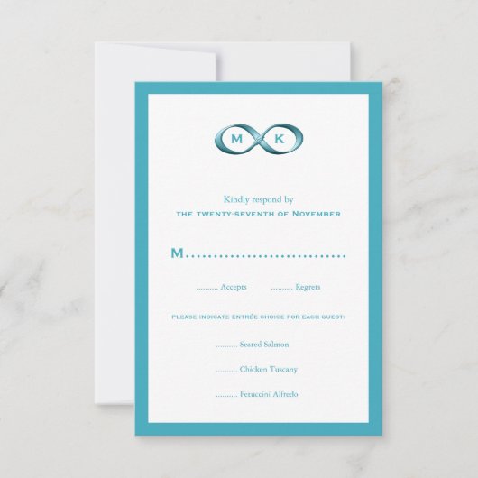 Aqua Blue Infinity Hand Clasp Wedding RSVP-kaart RSVP Kaartje (Voorkant)