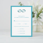 Aqua Blue Infinity Hand Clasp Wedding RSVP-kaart RSVP Kaartje (Staand voorkant)