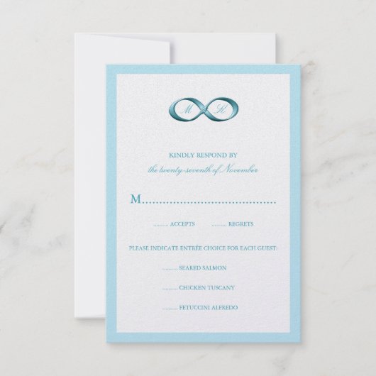 Aqua Blue Infinity Hand Clasp Wedding RSVP-kaart RSVP Kaartje (Voorkant)