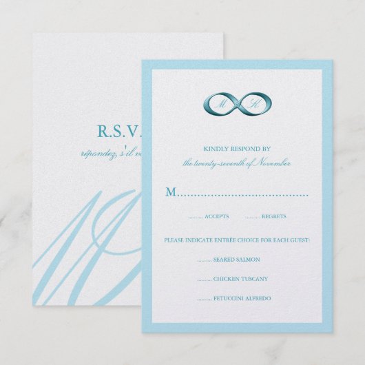Aqua Blue Infinity Hand Clasp Wedding RSVP-kaart RSVP Kaartje (Voorkant / Achterkant)