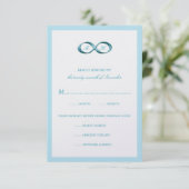 Aqua Blue Infinity Hand Clasp Wedding RSVP-kaart RSVP Kaartje (Staand voorkant)