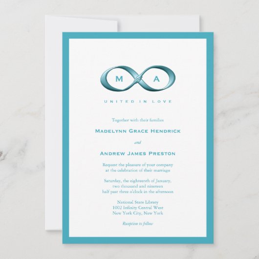 Aqua Blue Infinity Hand gesp bruiloft uitnodigen Kaart (Voorkant)