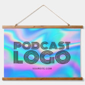 Aqua Blue Iridescent Rainbow Modern Podcast Logo Hangend Wandkleed (Voorkant)
