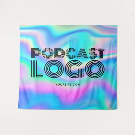 Aqua Blue Iridescent Rainbow Modern Podcast Logo Wandkleed (Voorkant (horizontaal))