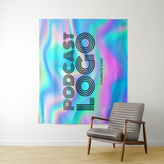 Aqua Blue Iridescent Rainbow Modern Podcast Logo Wandkleed (In situ)