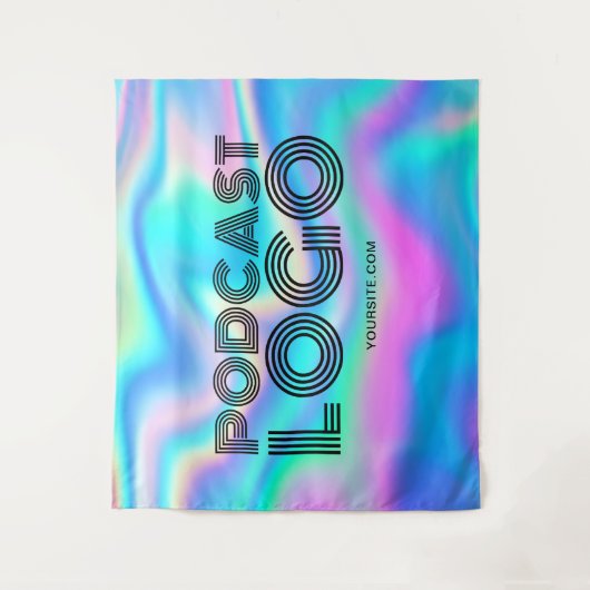 Aqua Blue Iridescent Rainbow Modern Podcast Logo Wandkleed (Voorkant)