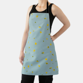 Aqua Blue Japanese Dandelion Floral Pattern Schort
