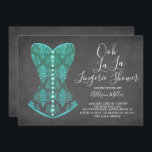 Aqua Blue Kanten Bh Bruids Uitnodiging<br><div class="desc">Ooh La La Kanten Bh Bruids Uitnodiging met een kanten aqua blauwe korset set op een populaire schoolbord achtergrond met een bijpassende achterkant</div>