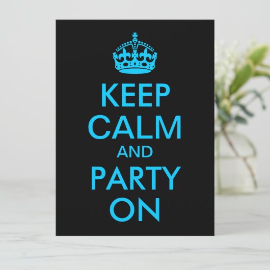 Aqua Blue Keep Calm en Party on Kaart (Staand voorkant)