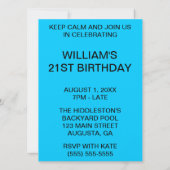 Aqua Blue Keep Calm en Party on Kaart (Achterkant)