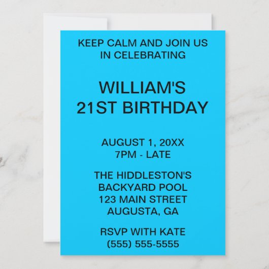 Aqua Blue Keep Calm en Party on Kaart (Achterkant)