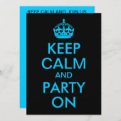 Aqua Blue Keep Calm en Party on Kaart (Voorkant / Achterkant)