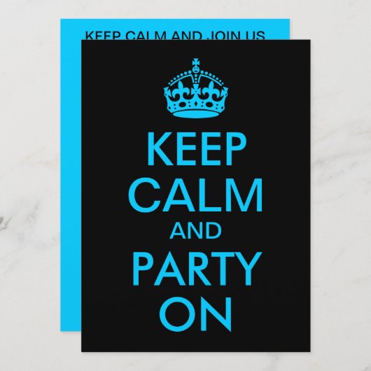 Aqua Blue Keep Calm en Party on Kaart (Voorkant / Achterkant)