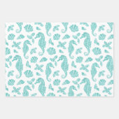 Aqua Blue Kerstmis Kustkust Glitter Seapaarden Inpakpapier Vel (Voorkant 2)