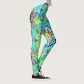 Aqua Blue Kleurrijke Bloemen  Stijl Kunst Leggings (Rechts)