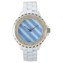 Aqua Blue Knit Crochet Stripe Textern Pattern Horloge