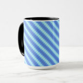 Aqua Blue Knit Crochet Stripe Textern Pattern Mok (Voorkant links)