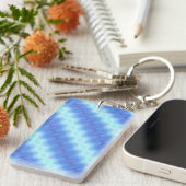 Aqua Blue Knit Crochet Stripe Textern Pattern Sleutelhanger (Voorkant Rechts)