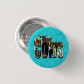 Aqua Blue Koeien Afbeelding Logo met Koeien,  Ronde Button 3,2 Cm (Voorkant /achterkant)