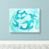 Aqua Blue Koi Karper Ontspannend Zen Schilderij Canvas Afdruk (Insitu (Houten vloer))