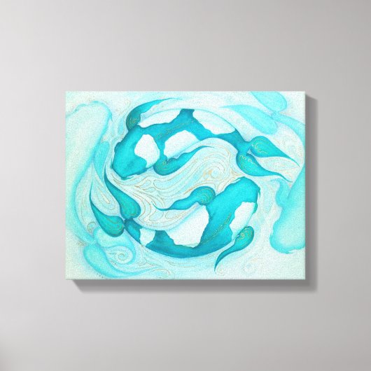 Aqua Blue Koi Karper Ontspannend Zen Schilderij Canvas Afdruk (Voorkant)