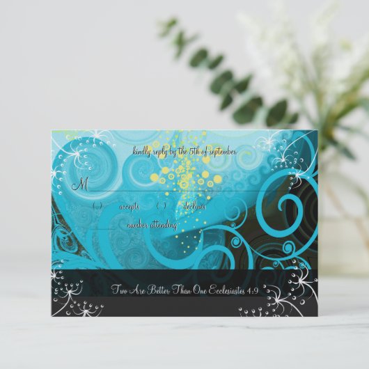 Aqua Blue Lemon Yellow Calla Lily Flower- RSVP Kaartje (Staand voorkant)