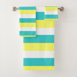 Aqua Blue, Lemon Yellow en White Stripes Bad Handdoek