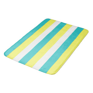 Aqua Blue, Lemon Yellow en White Stripes Badmat