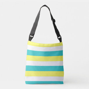Aqua Blue, Lemon Yellow en White Stripes Crossbody Tas