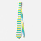 Aqua Blue, Lemon Yellow en White Stripes Stropdas (Voorkant)