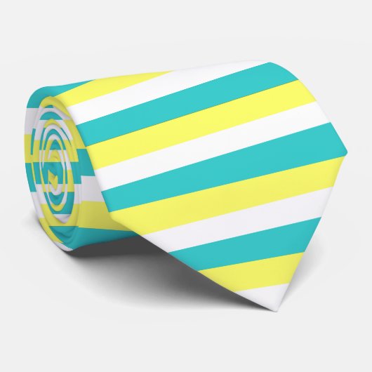 Aqua Blue, Lemon Yellow en White Stripes Stropdas (Opgerold)